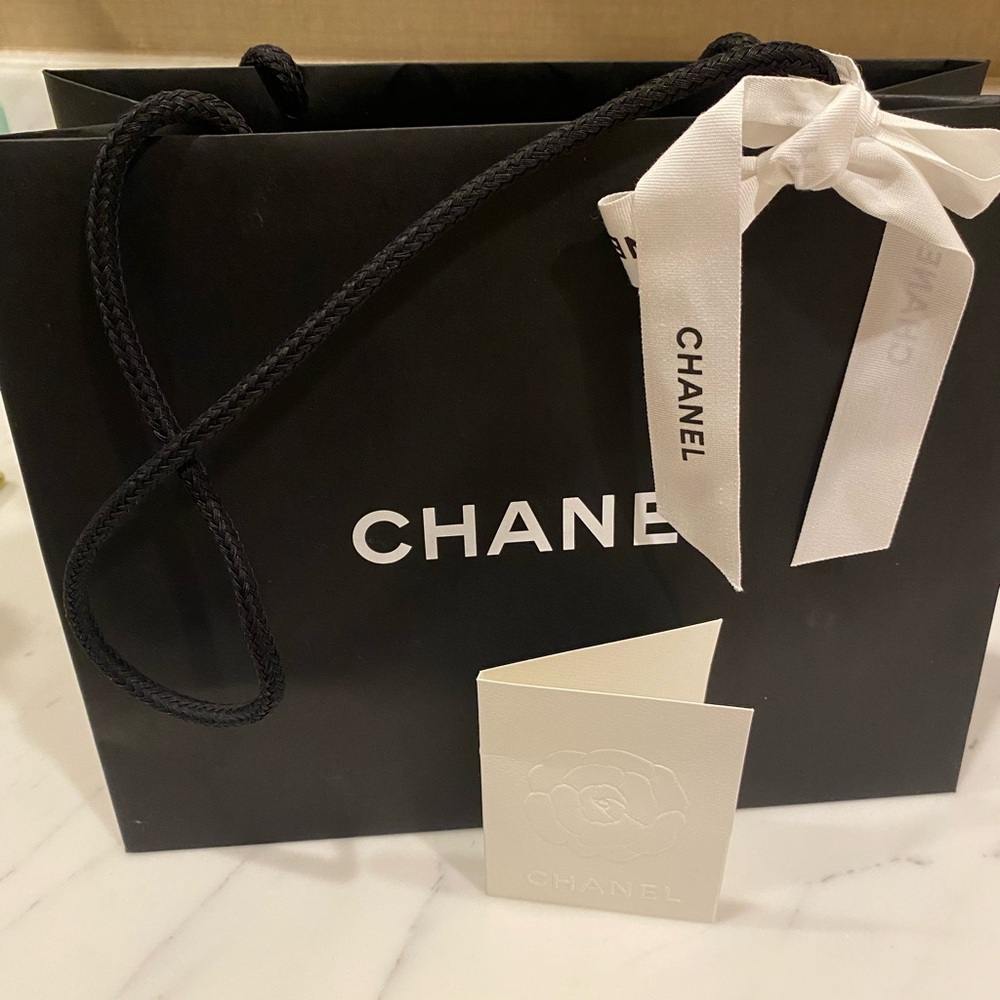 Chanel Black Bag with White Ribbon and Card